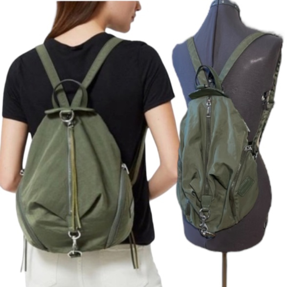 Rebecca Minkoff Julian Olive Green Nylon Backpack Convertible Bag